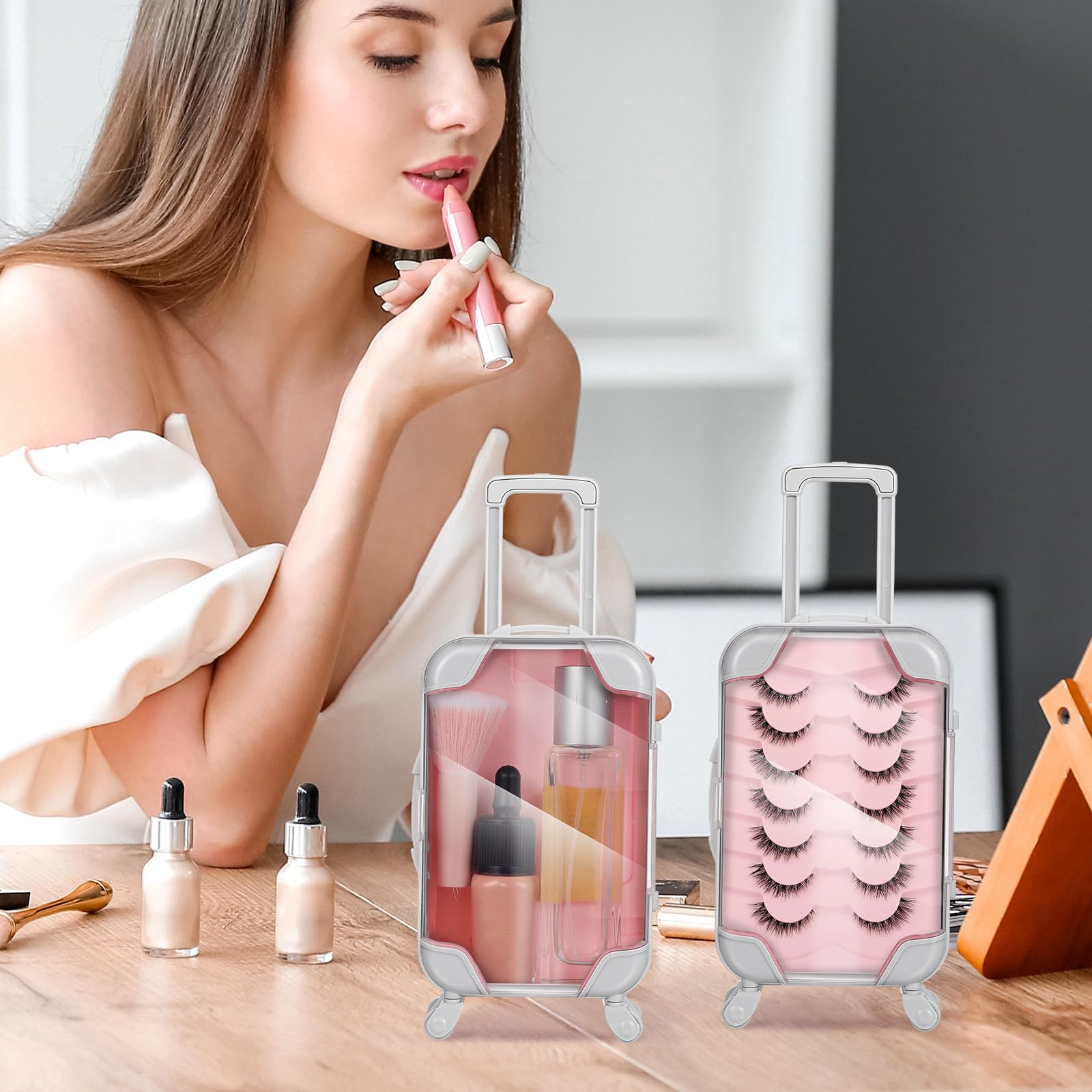 Abaodam Set 4 Pezzi Astuccio Portatrucchi da Viaggio in Plastica Rosa, Compatto e Portatile per Organizzare Strumenti di Bellezza, per Donne Professioniste in Viaggio