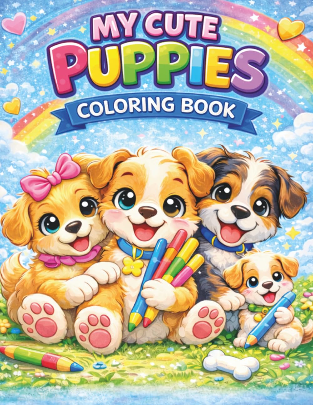 puppies coloring book children: My Cute Puppies Coloring Book