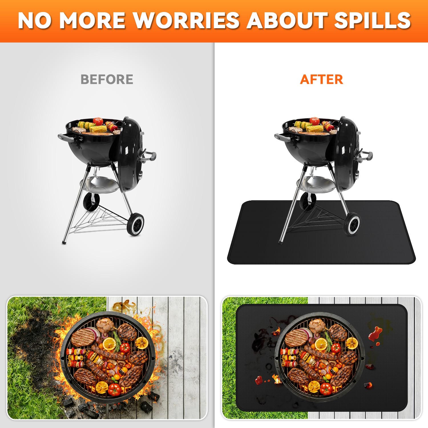 Untergrillmatten für Outdoor-Grill - 65 x 39 Zoll Grillmatten für Outdoor-Grilldeckschutz, doppelseitig, feuerfest, öldicht, wasserdicht, leicht zu reinigen, perfekt für Outdoor-Grillen