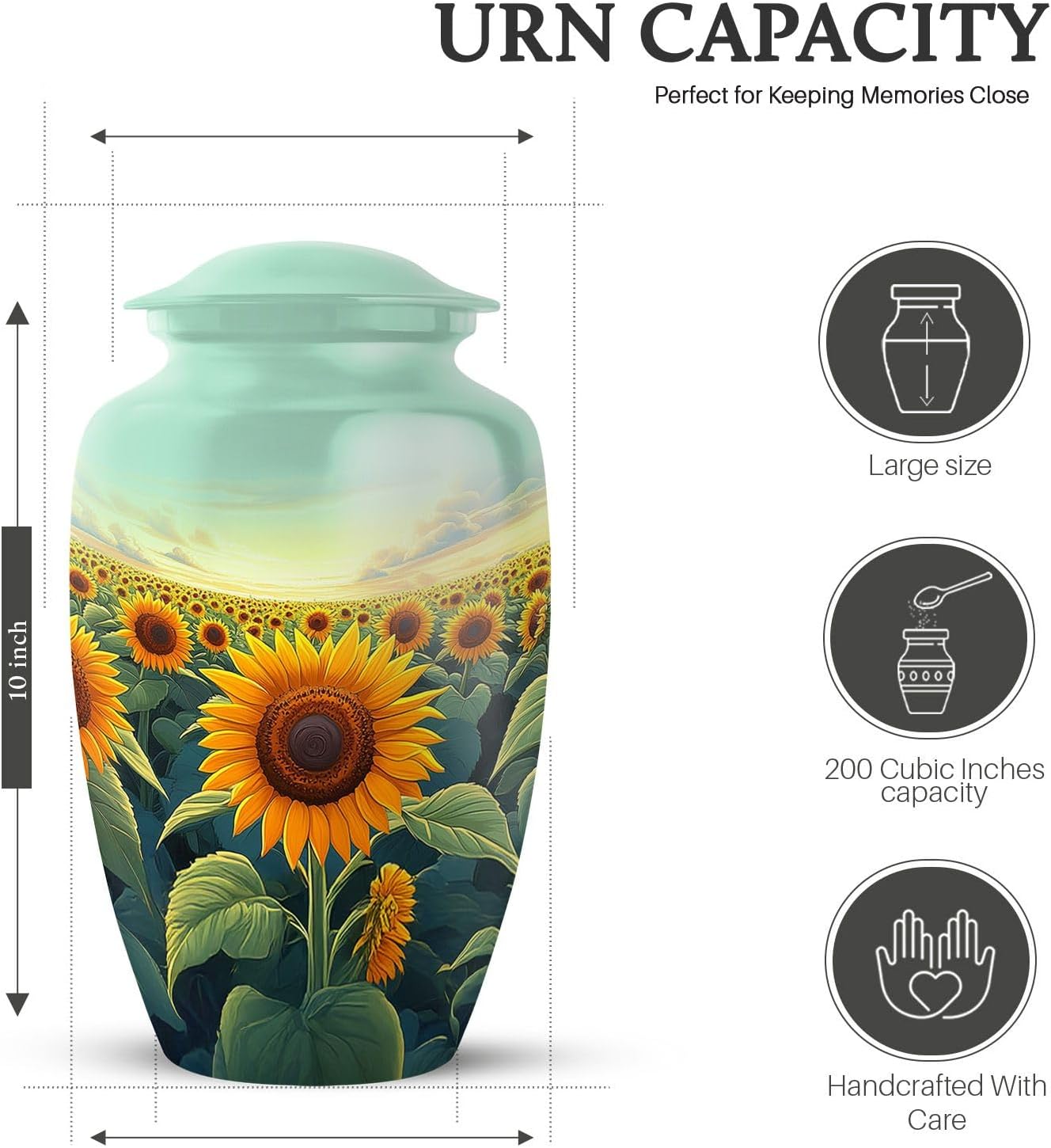 Sunflower Funeral Urn for Human Ashes - Memorial Urn for Ashes Adult Female - Burial Cremation Urns - Decorative Urns for Home Display 10 Inch