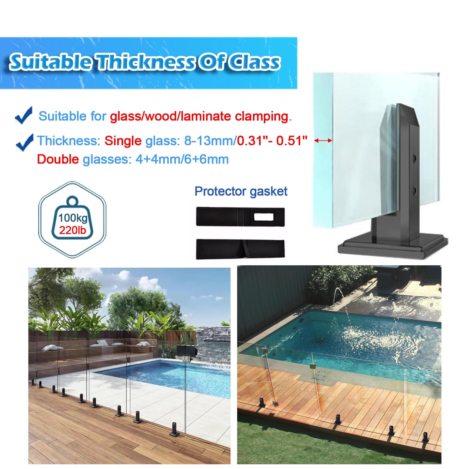 Klipsy ze stali nierdzewnej 304 do balustrad schodowych i ogrodzeń basenowych, długość 20 cm, 32 czarne elementy mocujące, akcesoria do słupków wiejskich