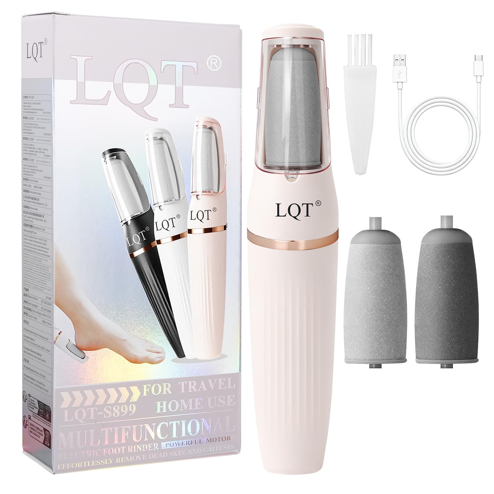 Electric Foot File – Quickly Removes Cracked Heels & Hard Calluses, Rechargeable Pedicure Kit Transforms Rough Feet into Smooth, Sandal-Ready Skin in Minutes Light Pink