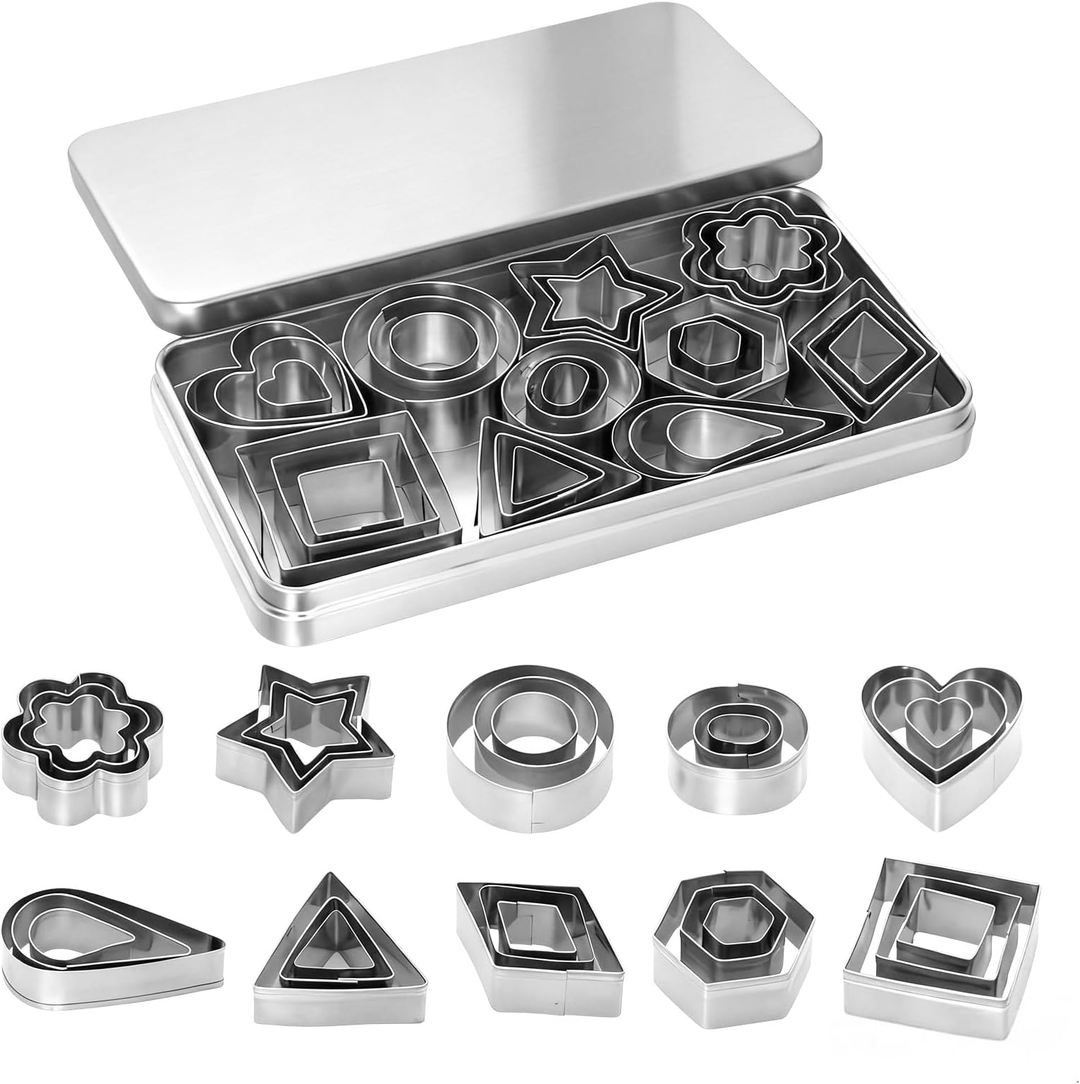 30Pcs Mini Cookie Cutter Set 10 Different Shapes Polymer Clay Cutters Mini Fruit Cutter Small Geometric Set Clay Tools for Mold Cake Biscuit Fruit Styling