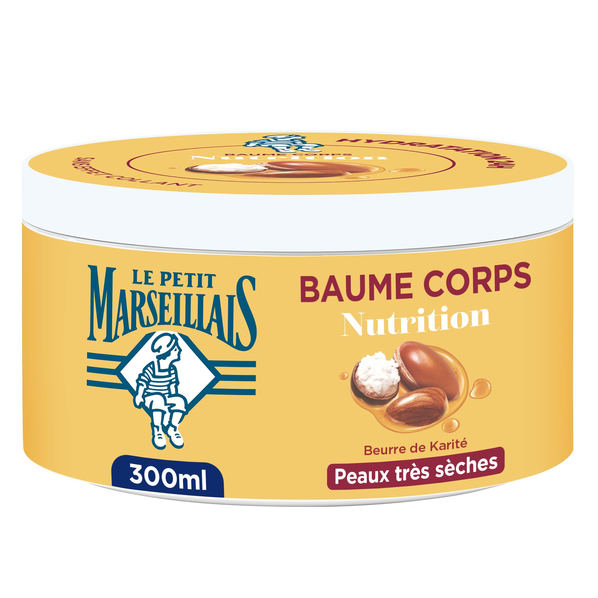 Le Petit Marseillais | Baume Hydratant Nutrition (pot de 300 ml) – Baume corps pour peaux très sèches confort 24h – Soin pour le corps au beurre de karité, amande douce & huile d'argan