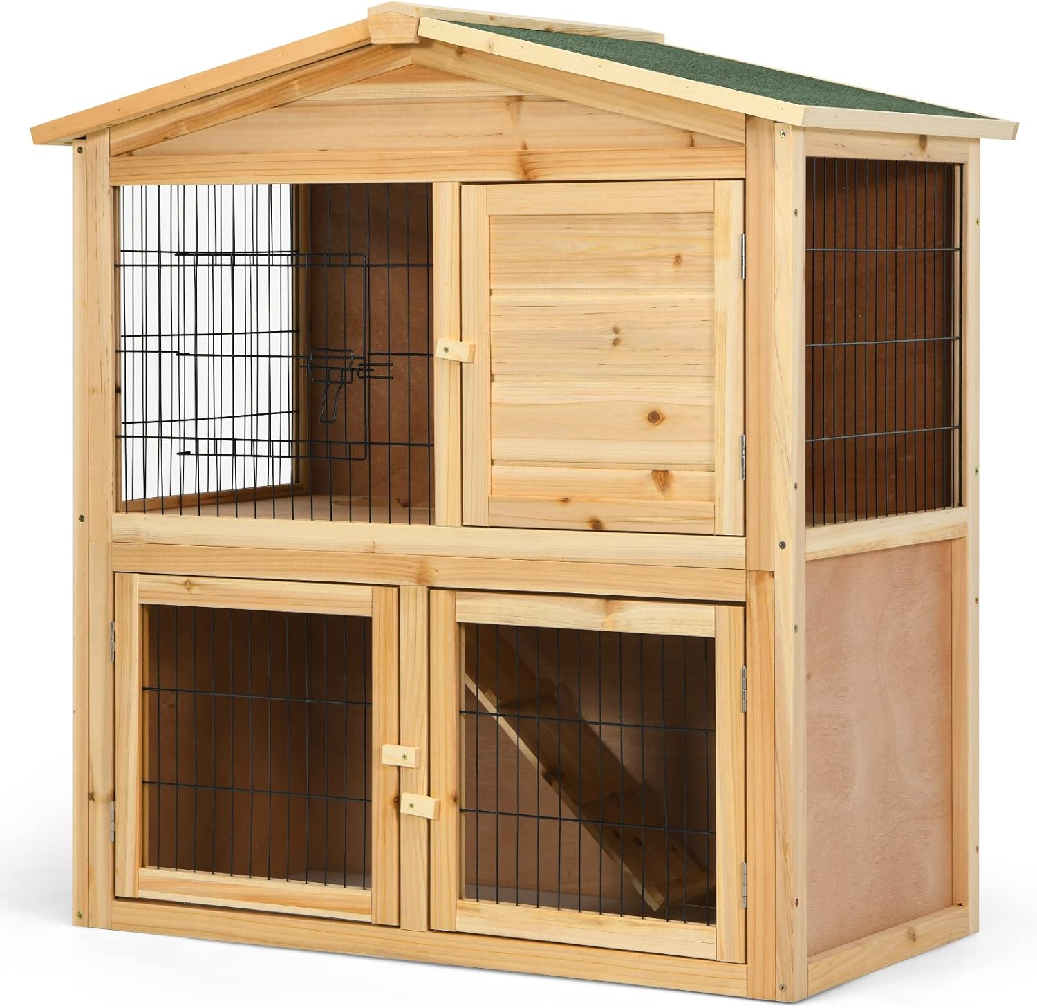 COSTWAY Wood Rabbit Hutch, Double Decker Guinea Pig Ferret Cage with