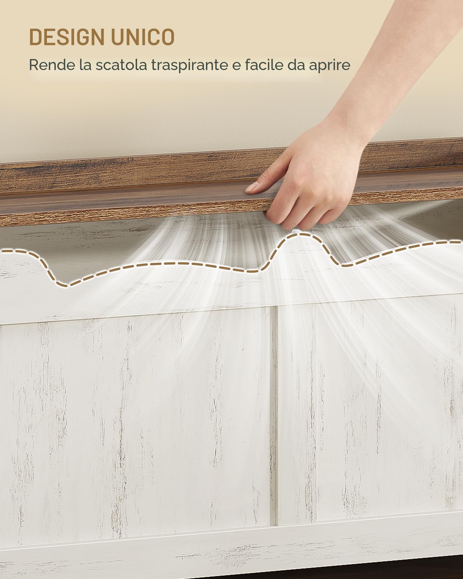 Hzuaneri Cassapanca 100 cm, Panca Contenitore da Interno, Panca Portaoggetti, Pouf Contenitore Rettangolare, 40 x 100 x 48 cm, per Corridoio, Camera da Letto, Soggiorno, Bianco Marrone SB04514B