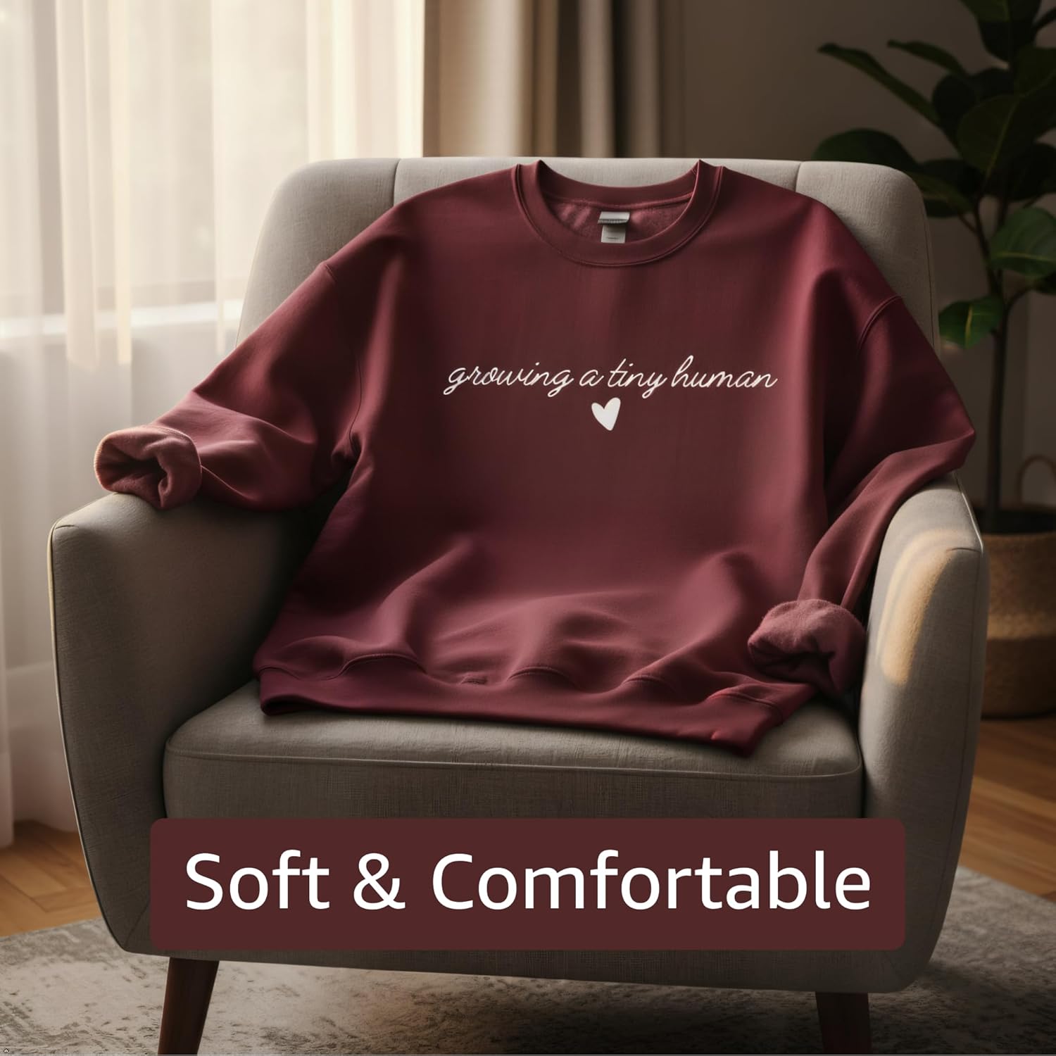 Growing a Tiny Human Pregnancy Announcement Sweatshirt, Maternity Sweater Crewneck, Lightweight Cotton Blend, Relaxed Classic - Image 4