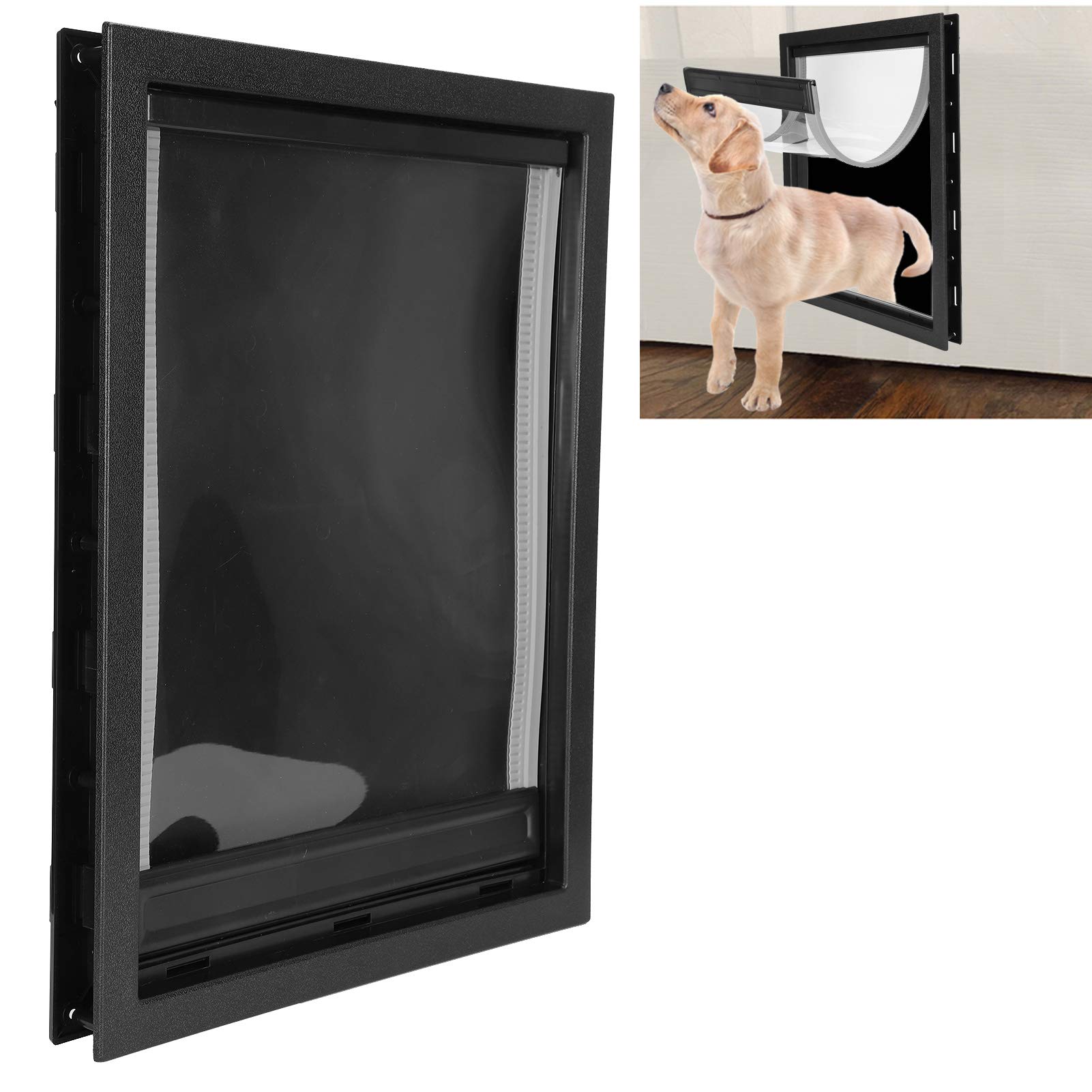 Puerta Grande para Perros, Puerta magnética para Mascotas, Pared Negra bidireccional extraíble de plástico para Mascotas Grandes Mascotas Medianas(Black)