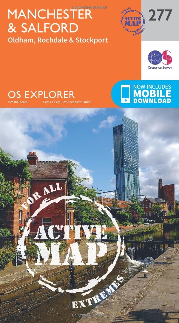 Manchester & Salford Map | Weatherproof | Oldham, Rochdale & Stockport | Ordnance Survey | OS Explorer Active Map 277 | England | Walks | Hiking | Maps | Adventure