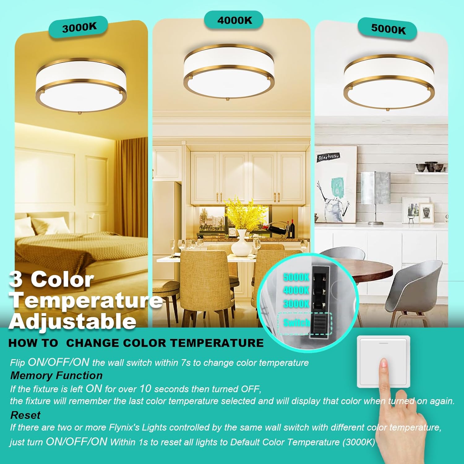 Edwarmlux 12.5 Inch LED Flush Mount Ceiling Light Fixture, 26W, Modern Ceiling Light, 3 Color Adjustable 3000K/4000K/5000K, Dimmable Ceiling Lamp for Bedroom Hallway Bathroom Kitchen (White Gold)