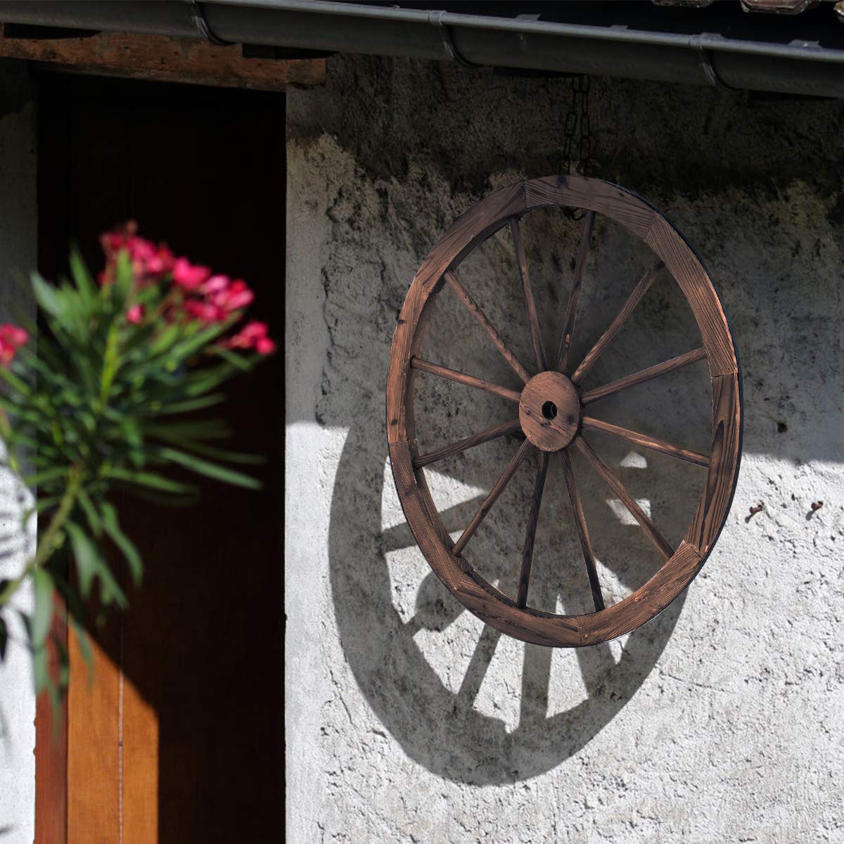 SOARS Lot De 2 Roues De Chariot En Bois Massif 76 Cm - Avec Tôle De Fer, Style Rustique Pour Jardin Et Décoration