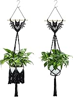 Shappy 2-Pack Jute Crochet Macrame Plant Hangers for 3-12 Inch Pots - Boho Rope Holders with S-Hooks, Black Bat Halloween Decor