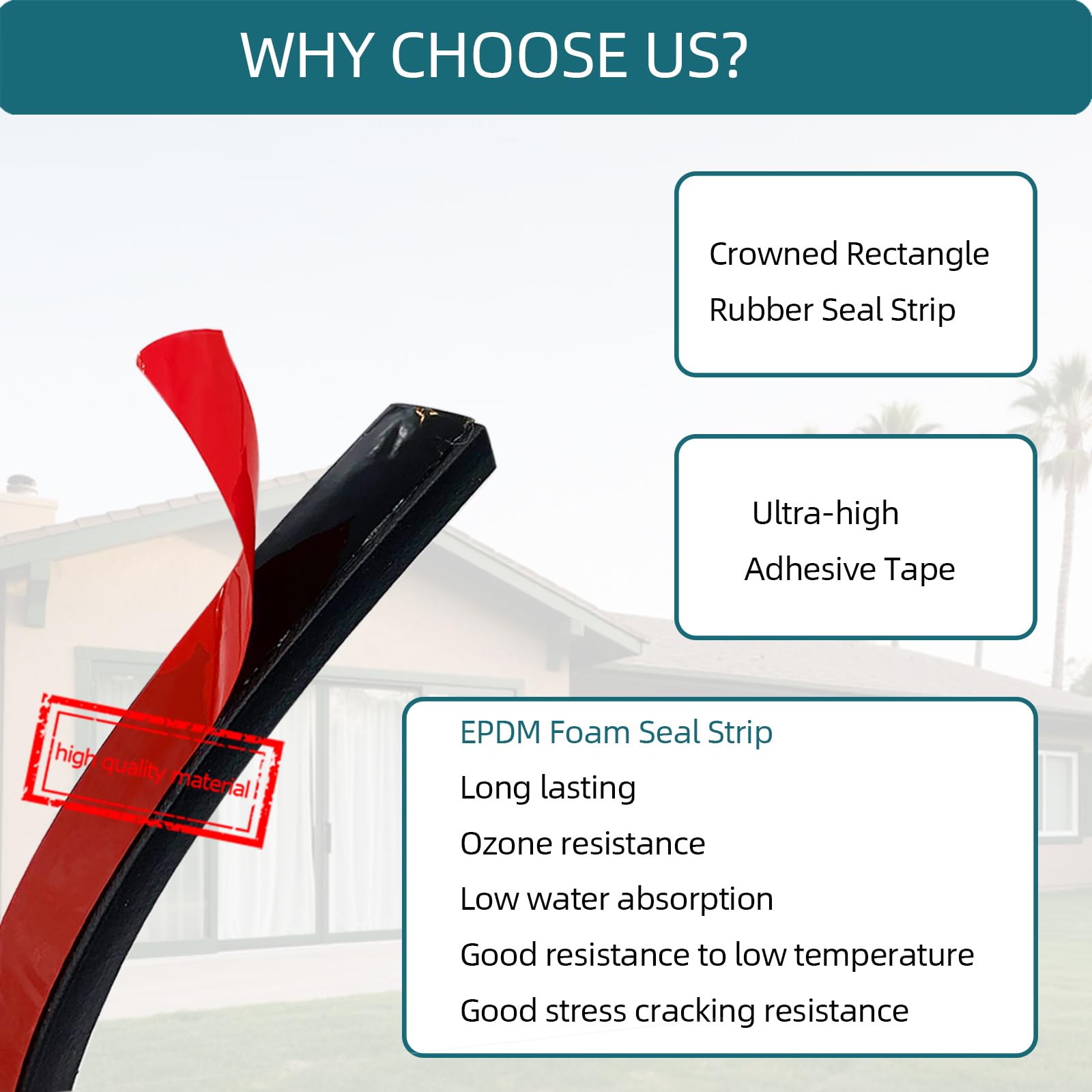 Ribbed Rectangle Rubber Seal, EPDM Foam Rubber Weather Stripping With 3M 4011 Acrylic Foam Tape - View #2