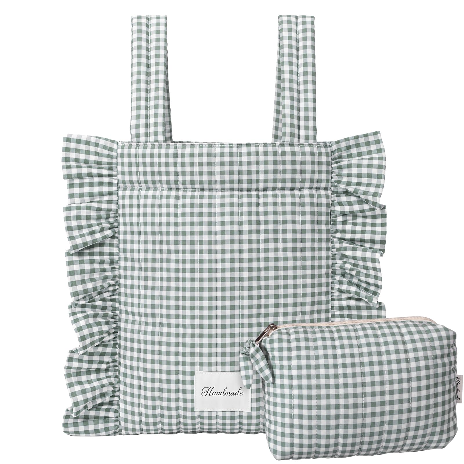 Abbylike Plaid Stroller Bag with Detachable Handle Drawstring Pocket Includes Mini Pouch Universal for Strollers, Green and White, 9.5 x 5 x 11 inches