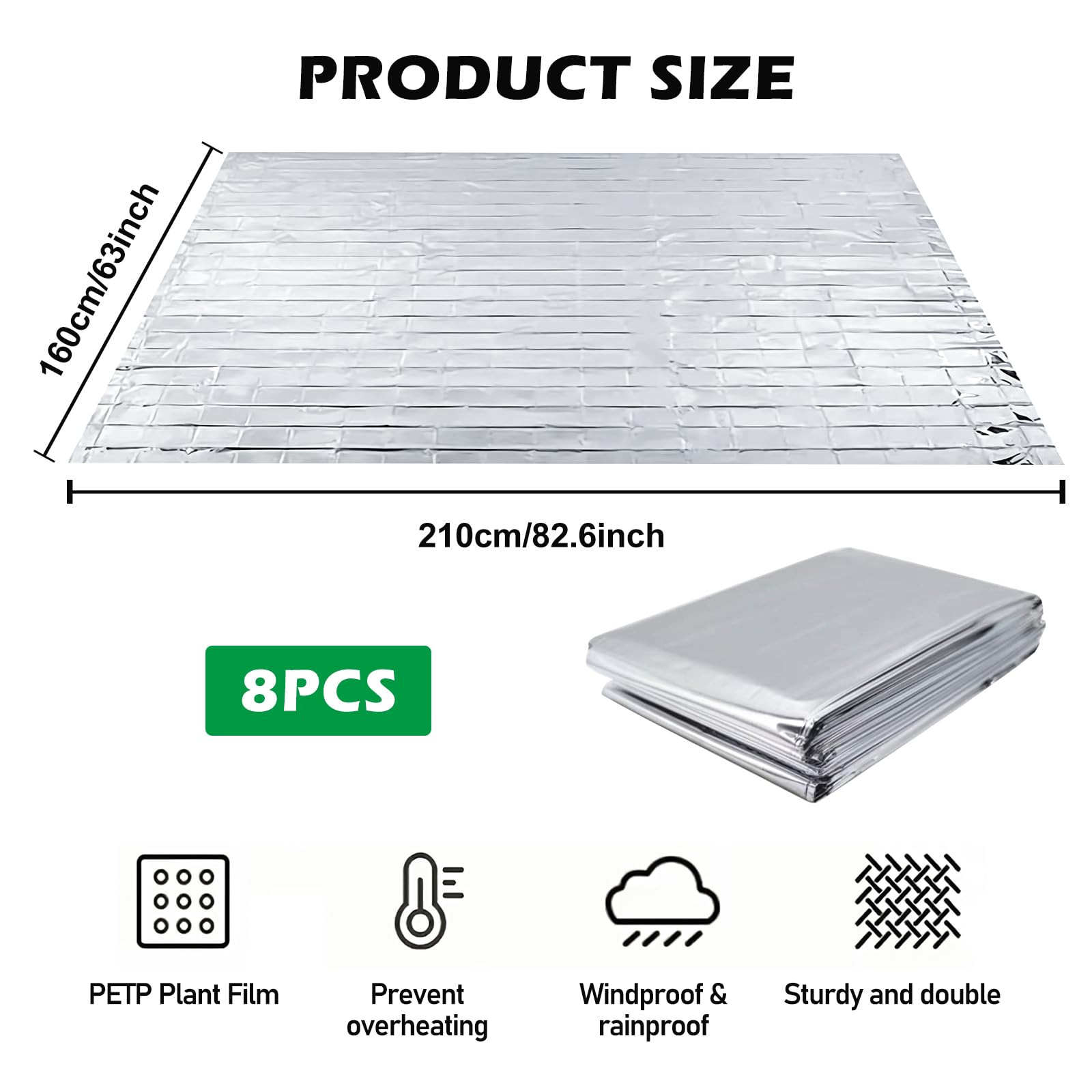 8 sztuk folii odblaskowej do roślin, 160 x 210 cm, wysoka odblaskowa folia Mylar, odblaskowa folia do roślin, do ogrodu, szklarni, poprawa rozkładu światła