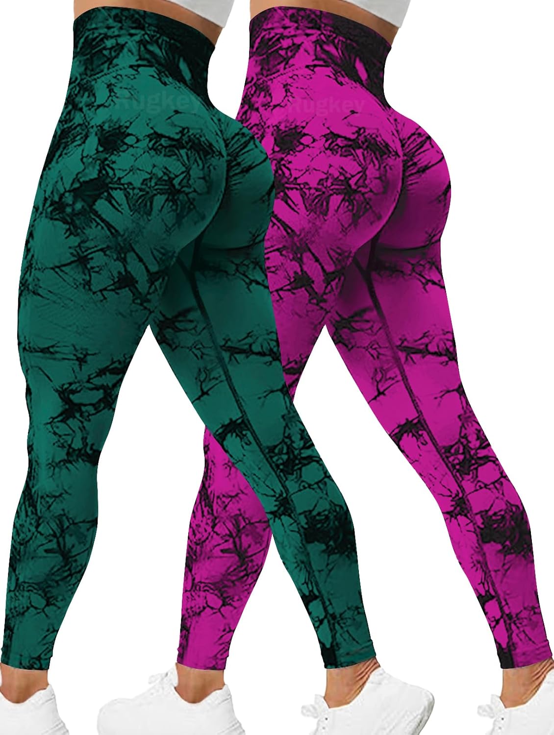 Rugkey Scrunch Butt Lift Leggings for Women Tie Dye High Waist Seamless Workout Yoga Pants Ruched Booty Compression Tights