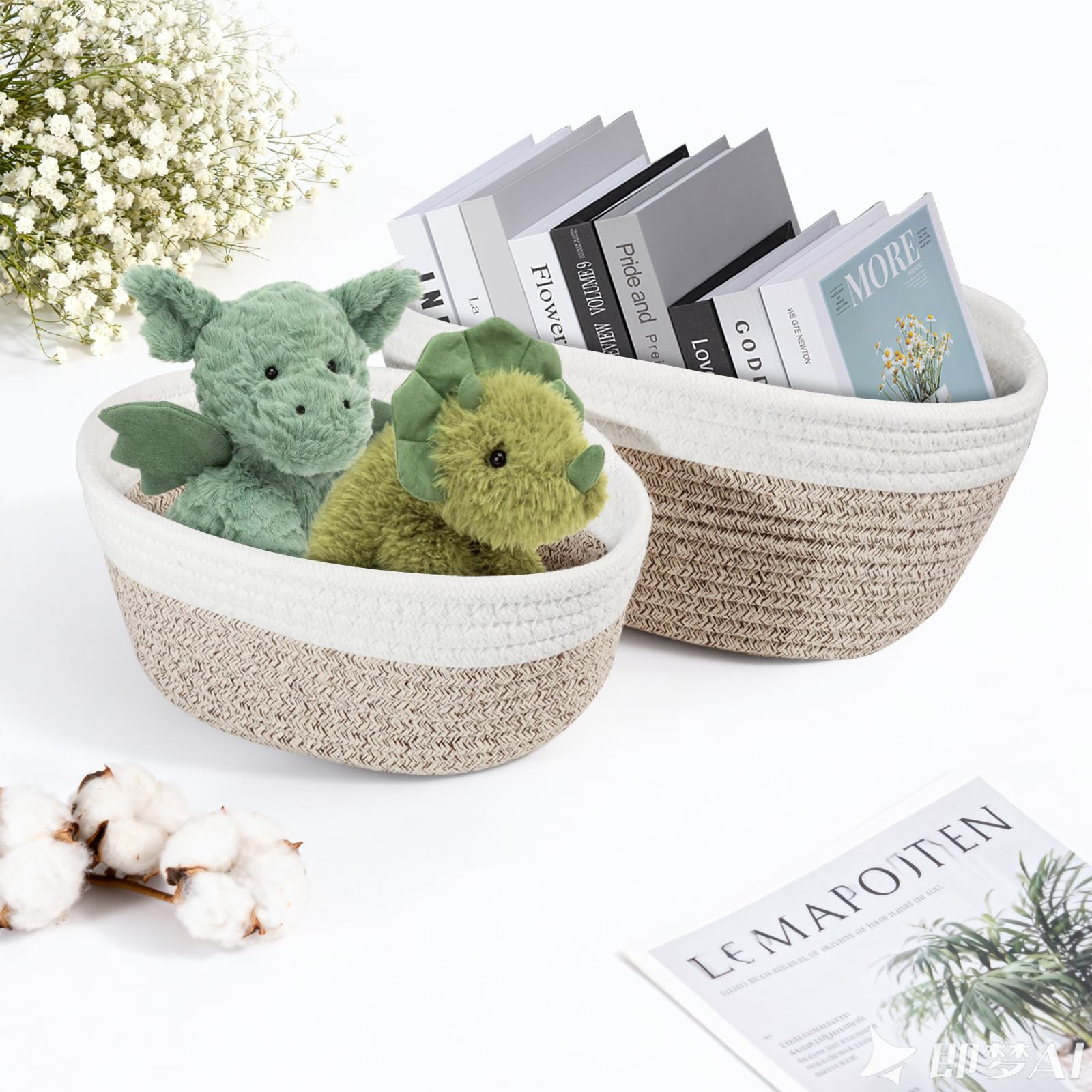 4 Pezzi Cestino Portaoggetti - Cesto Portaoggetti in Corda di Cotone丨Organizer Fasciatoio, Decorazioni Organizer Bagno
