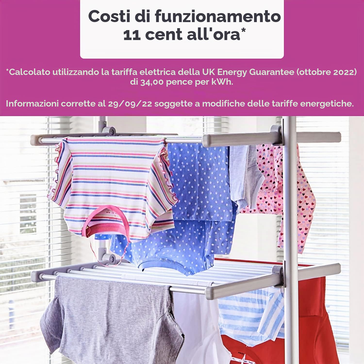 Neo Stendibiancheria elettrico a 3 livelli XL grande, pieghevole, per interni, portatile, riscaldato, con 36 binari da 147 cm