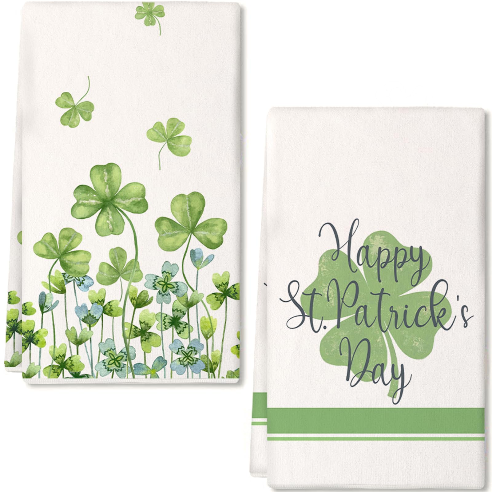 ARKENY Juego de 2 toallas de cocina con rayas verdes para el día de San Patricio, decoración del hogar, paño de secado de barra ultra absorbente, 18 x 26 pulgadas