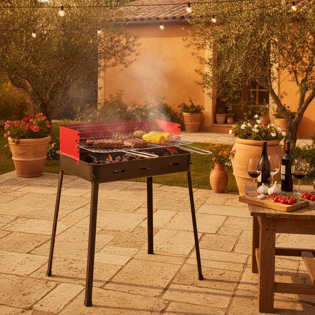 Barbecue A Carbone Carbonella GRILL da esterno Lavorazione Italiana Artigianale Modelli MIcro Portatile Professionali Da Campeggio PicNic Terrazzi Balconi (Grande, Rettangolare)