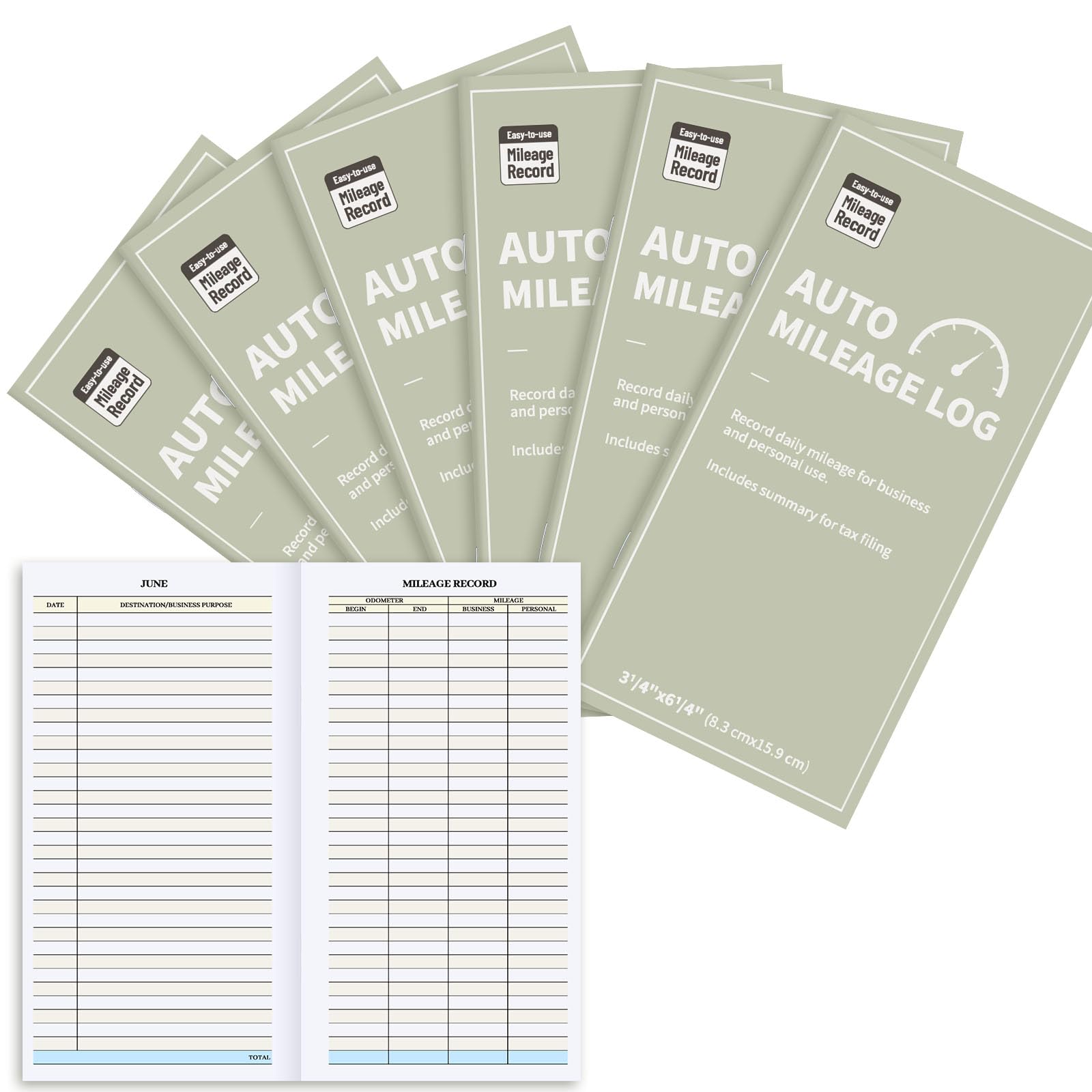 Marspark 6 Stück Fahrkilometerstand-Buch für Auto, Kilometerstand, Aufzeichnung, Notizbuch, Tracker, Fahrzeugkosten, Tagebuch, Geschäftsbuchhaltung zum Fahren, 16,3 x 8,4 cm, je 32 Seiten
