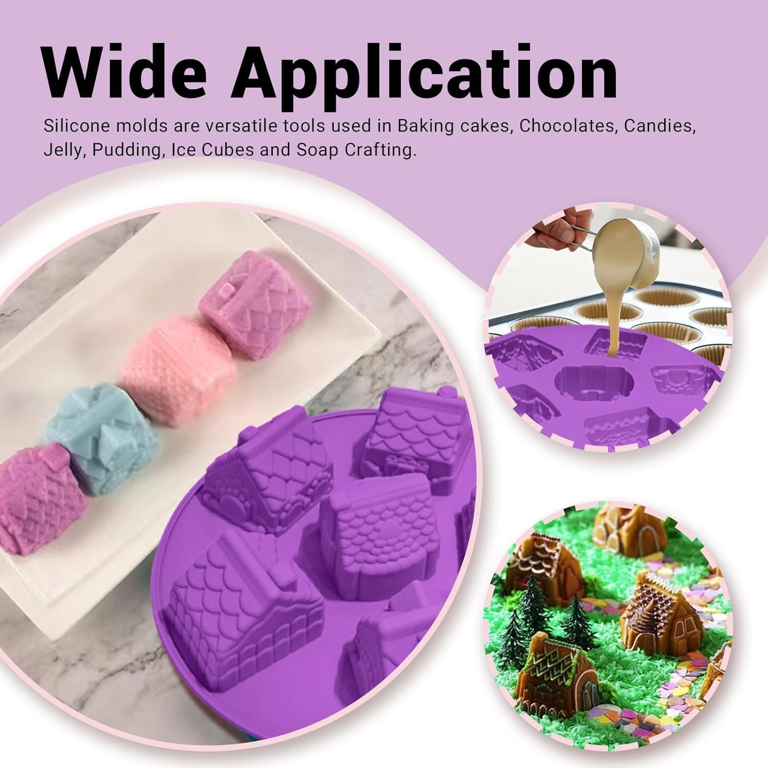 Skytail 2pc Christmas Tree Gingerbread House Silicone Baking Molds 3D Christmas House Cake Molds for Baking Chocolate Candy Xmas Cake Theme Decoration Cupcake Brownies Candle Wax Melts Soap Molds 2