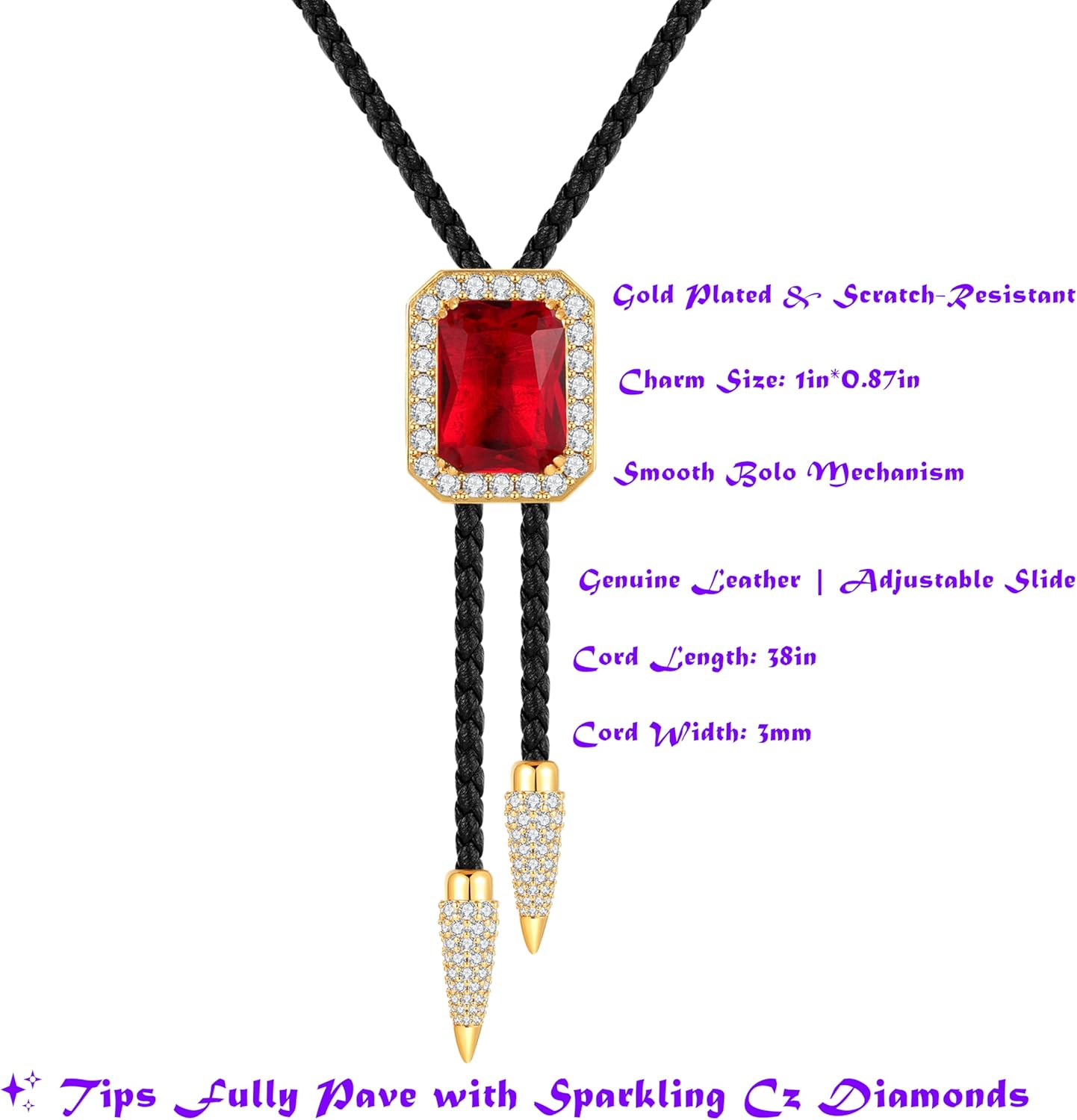 Native American Western Bolo Tie Necklace - Gold Plated Cowboy Adjustable Jewelry Gift for Men & Women