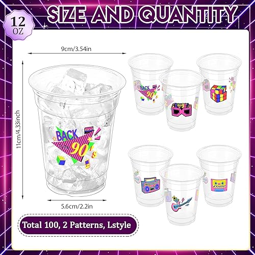 Miniatura 2 de 100 vasos de plástico desechables para fiestas de los 90 de 12 onzas de regreso a los 90, vasos transparentes desechables de disco de los 90,