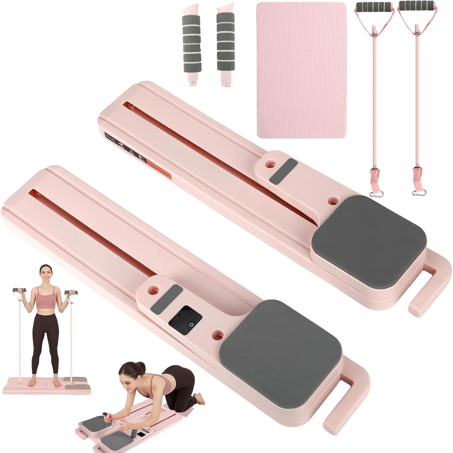 Pilates Board for Women Home - Foldable Multi-Purpose Pilates Equipment Kit, Portable Reformer Machine Set, Resistance Fitness Training Modes, Exercise Board - Pink
