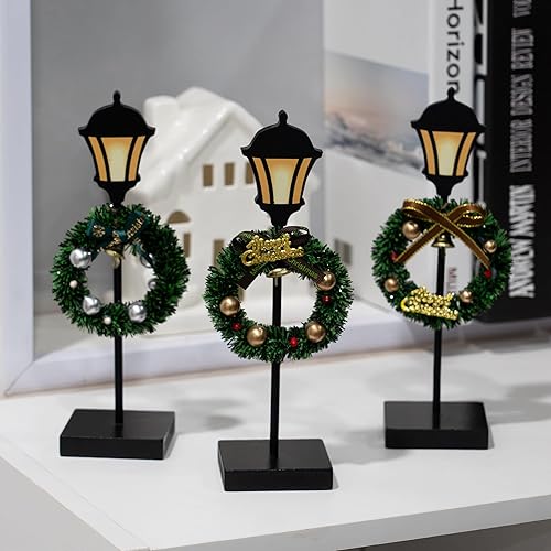 Miniatura 7 de NEROSUN Decoraciones de mesa de Navidad, 6 piezas de corona y farol de madera de pie, letreros de decoración de mesa de Feliz Navidad para Navidad,