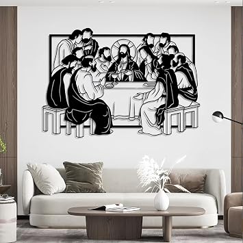 Last Supper Wall Decor, The Last Supper Metal Wall Art, Modern Last Supper Metal Wall Decor, Christian Decor, Metal Artwork, The Last Supper Wall Decor For Dining Room, Christian Gift (Gold, 25x35|63x90cm)