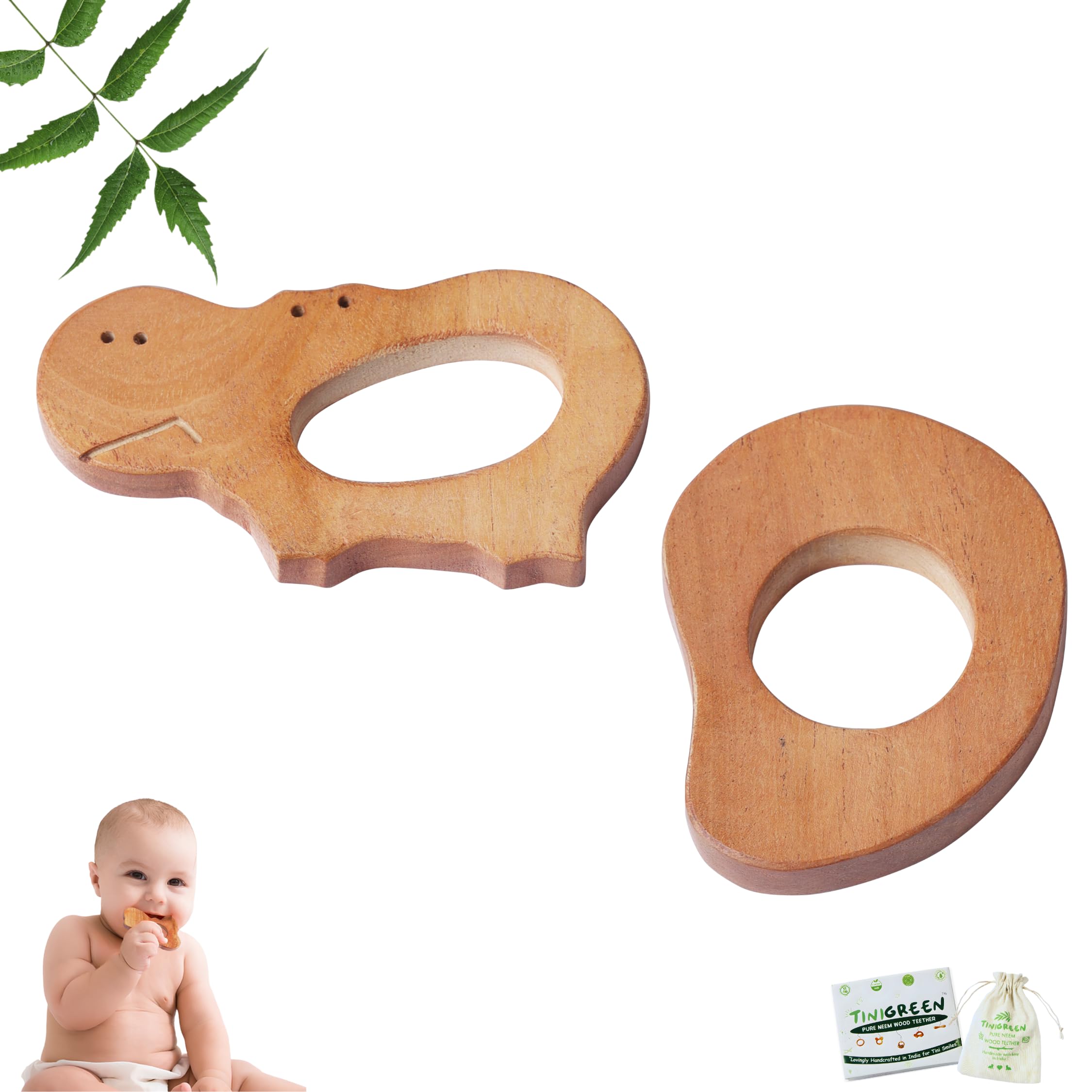 Neem Wooden Baby Teether Hippo & Mango Shape Organic Neem Wood Teething Toy for Infants (Pack of 2)-image-21