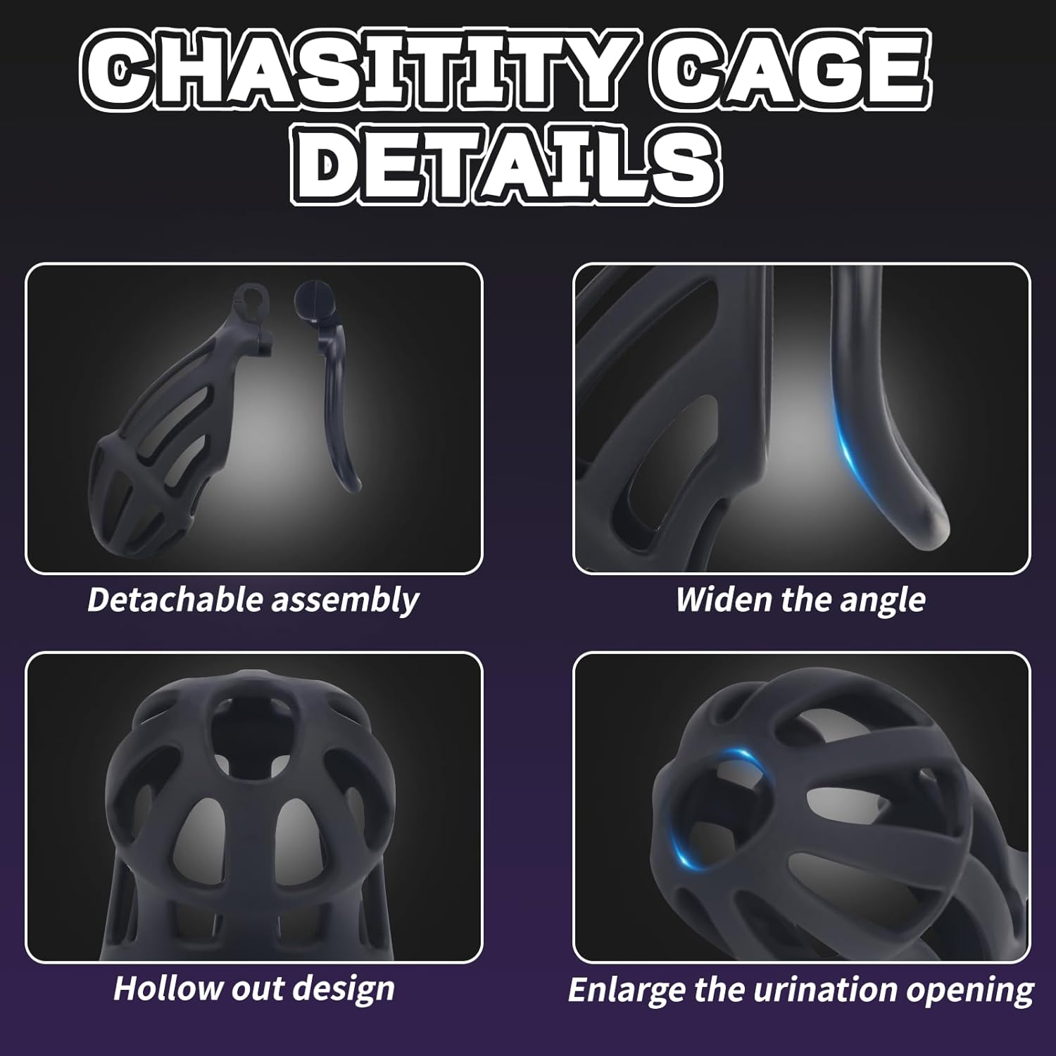 Male Chastity Cage, Large Chastity Device with 5 Sizes Rings and Invisible Lock for Man Penis Exercise Bondage Gear & Accessories Lightweight Adult Sex Toys (Large Size - Black)