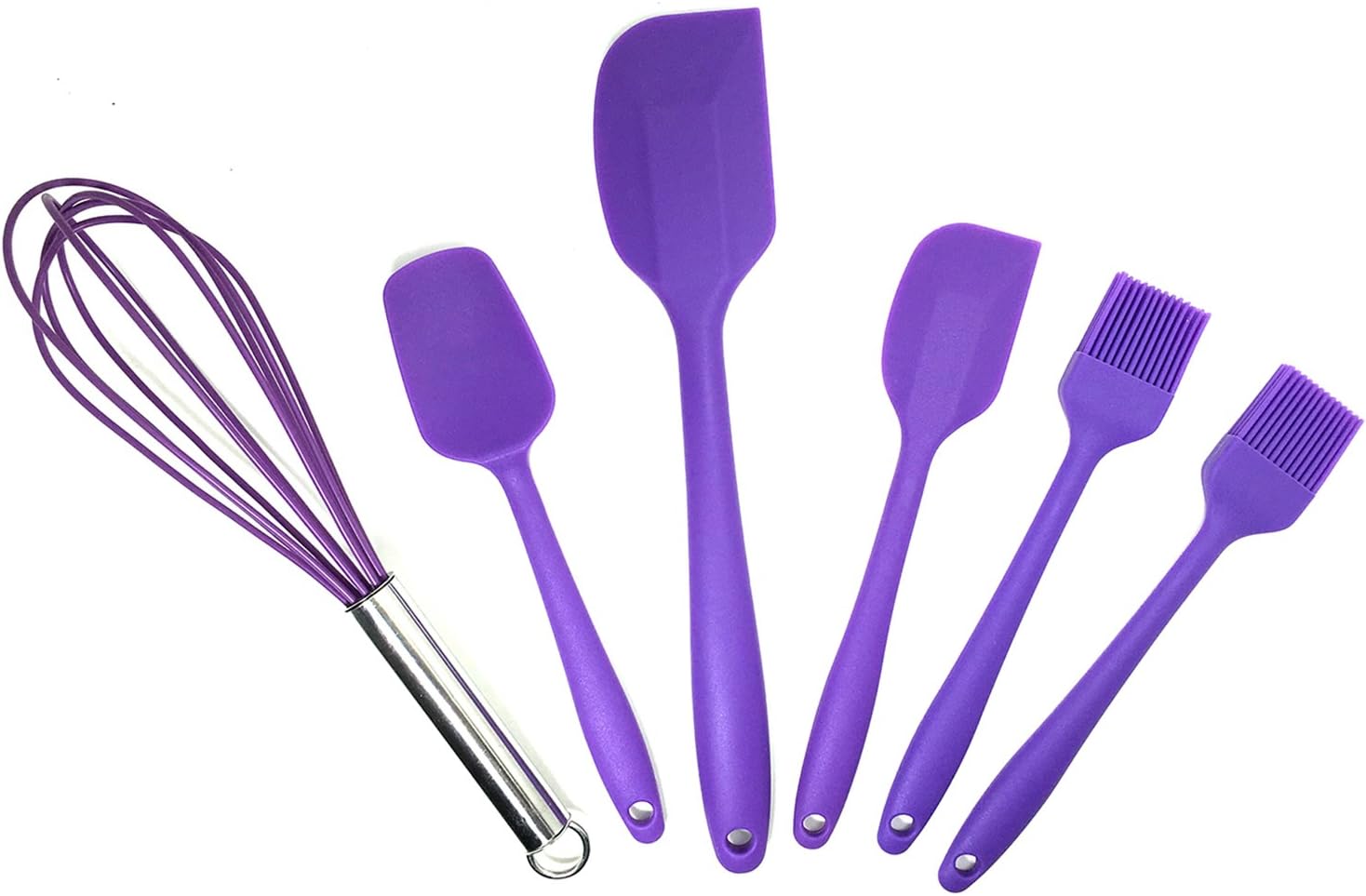 Premium Silicone Spatula Set of 6, Silicone Spatula Kitchen Gadgets Whisk Baking Supplies Grill Brush Set of 6, Baking, Cooking, Thanksgiving Christmas Gift, Purple