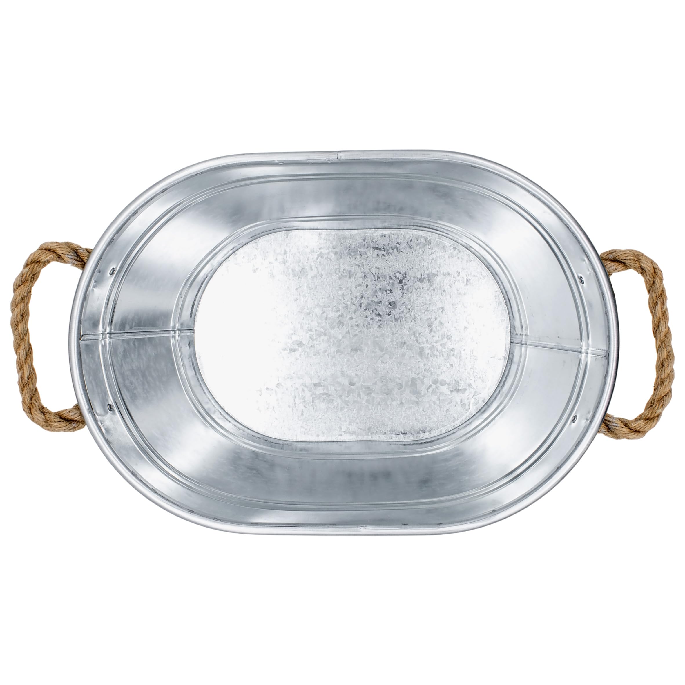 Wanna cynkowa, owalna donica na kwiaty, z uchwytami z naturalnego sznurka – 43 x 30 cm – metalowa wanna, doniczka na rośliny, mała, srebrna, ocynkowana – dekoracyjna wanna, doniczka na kwiaty, donica