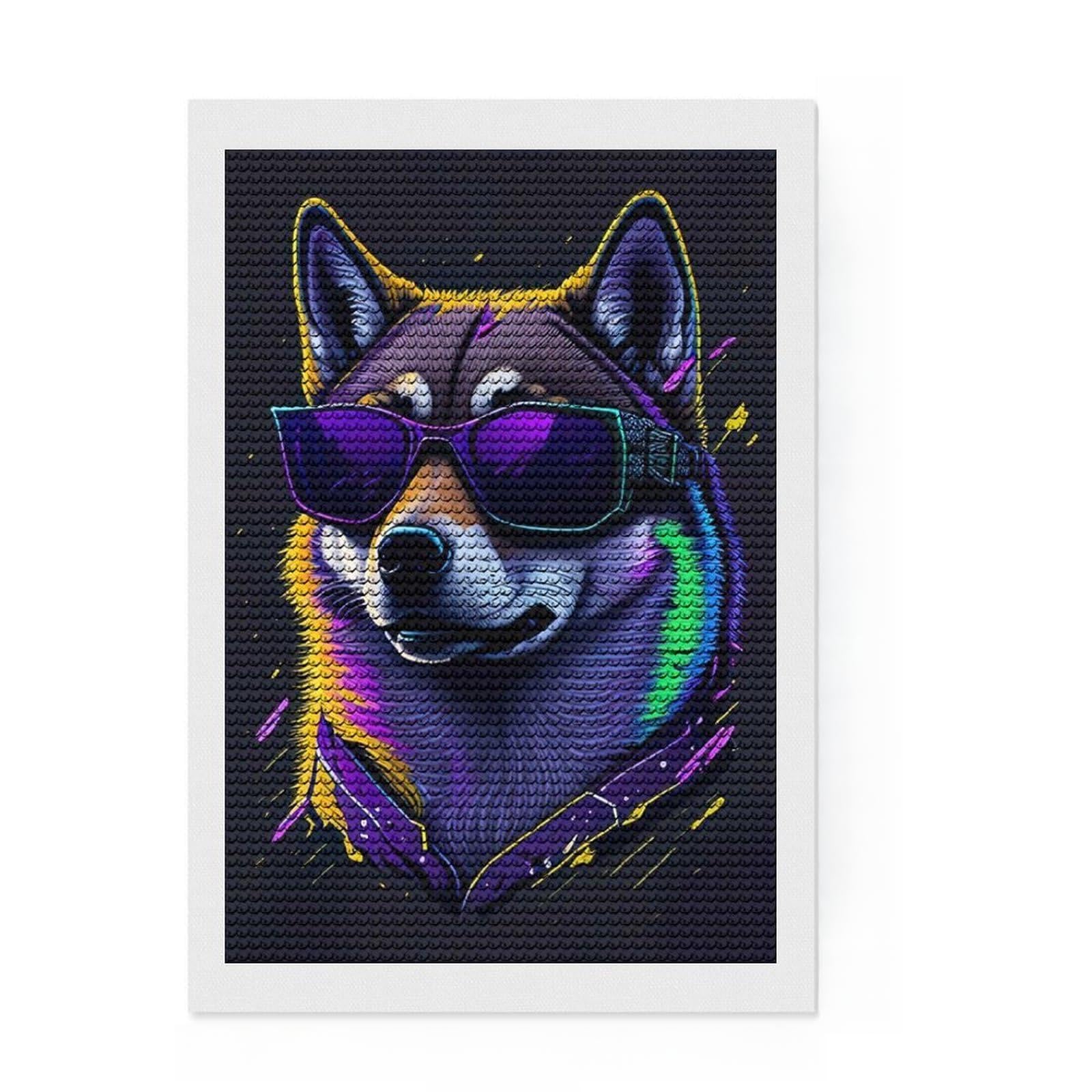 Junmoney Cute Whimsical Shina Inu Full Drill Diamond Painting Kit 8"x12", Holiday Gift Idea, Home Decoration, Boho Decor, Relaxing Handmade Project