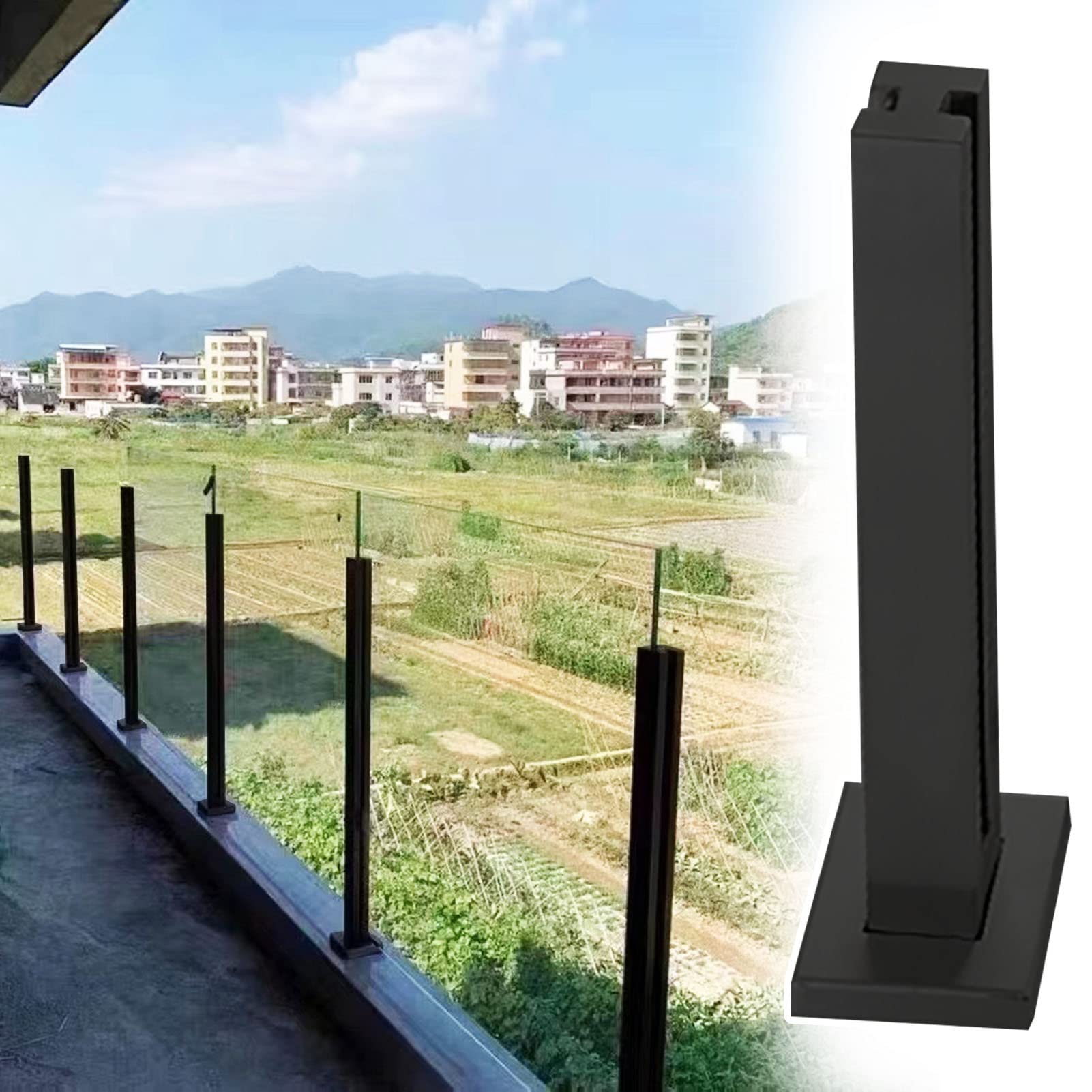Poteau garde-corps sans perçage de verre : support noir 115cm rigide antichoc