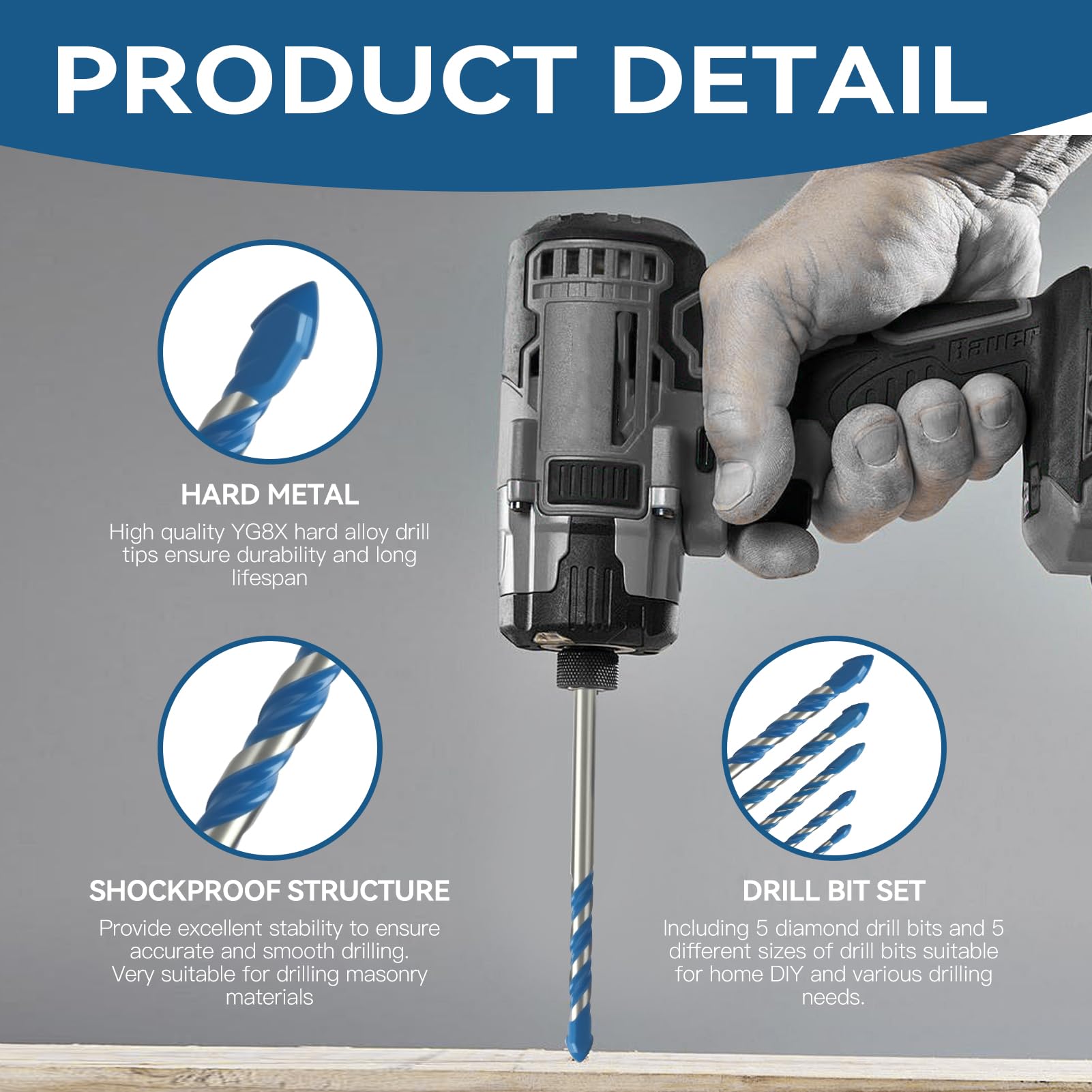 5PCS Concrete Drill Bit Set & Masonry Drill Bit Se, Concrete Drill Bits Set - Image 3