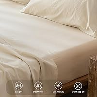 Vista 5 de MooMee Sábana bajera ajustable de solo 100% algodón lavado con textura parecida al lino, transpirable, duradera, suave, cómoda, bolsillo profundo