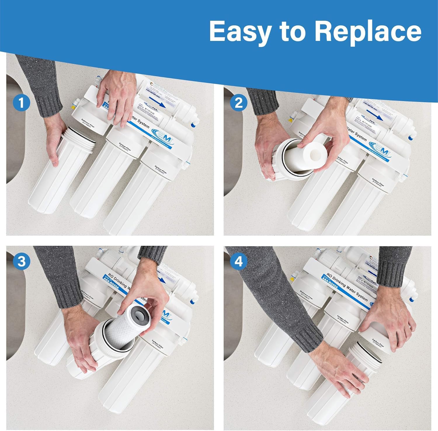 Made-in-USA | Filtros de repuesto para sistemas de filtración de agua y ósmosis inversa de 5 etapas | RFK-5-USA