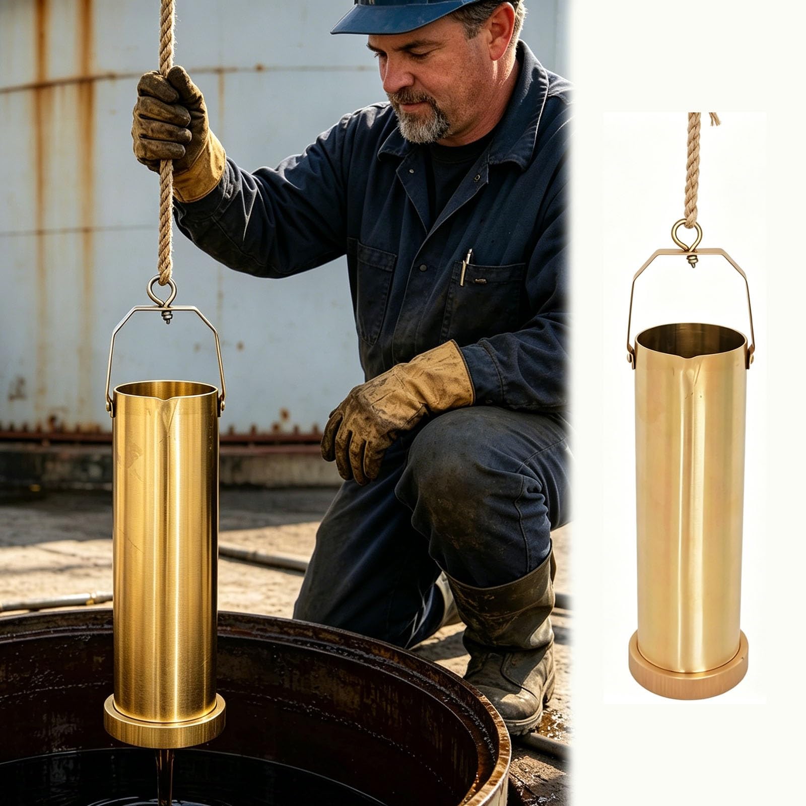 HDYZJQ Portable Oil Sampling Tool/Analysis Tool for Refinery Fuel Detection/Petrol Station, Oil Tank Sampler Set with Rope, Deep Liquid Sampling Container(Copper,35 fl oz/1000ml)
