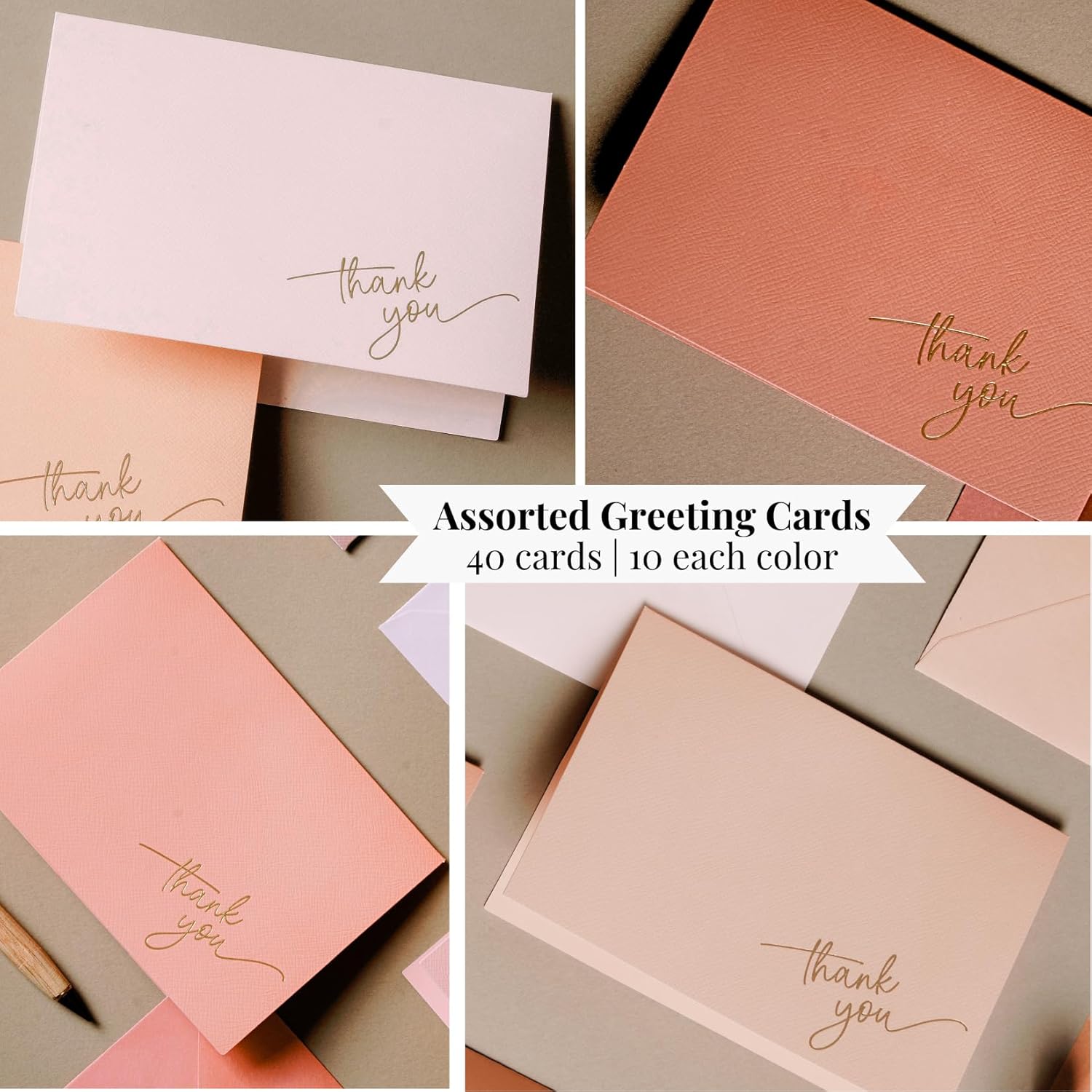 Gold Foil Thank You Cards - Bulk Pack of 40, 5x3.5 Inch with Matching Stickers & Envelopes (Pink) Textured Surface for a Unique Feel - Suitable for Baby Shower, Wedding, Small Business, Graduation - Image 4