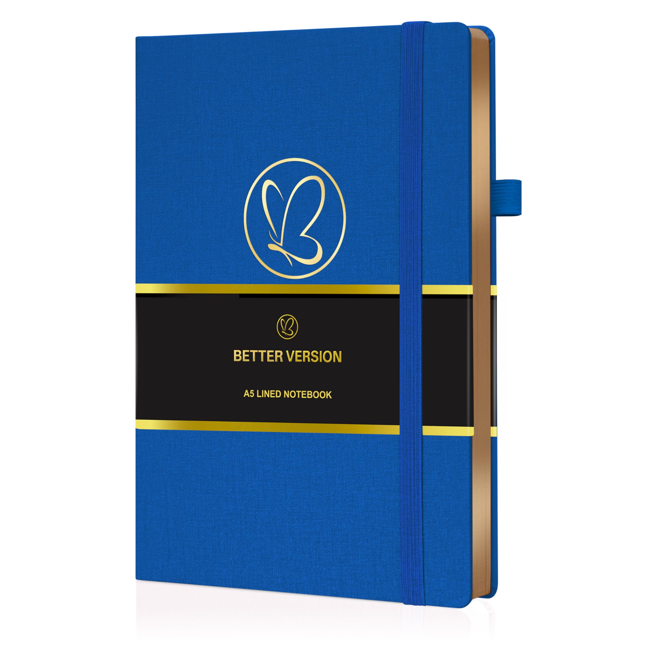 Better Versionยฎ A5 Linen Ruled Notebook Journal | Gold-Edged Hardcover | 120gsm Thick Paper | Elegant Lined Notebook for Work, Journaling & Gifting - Royal Blue