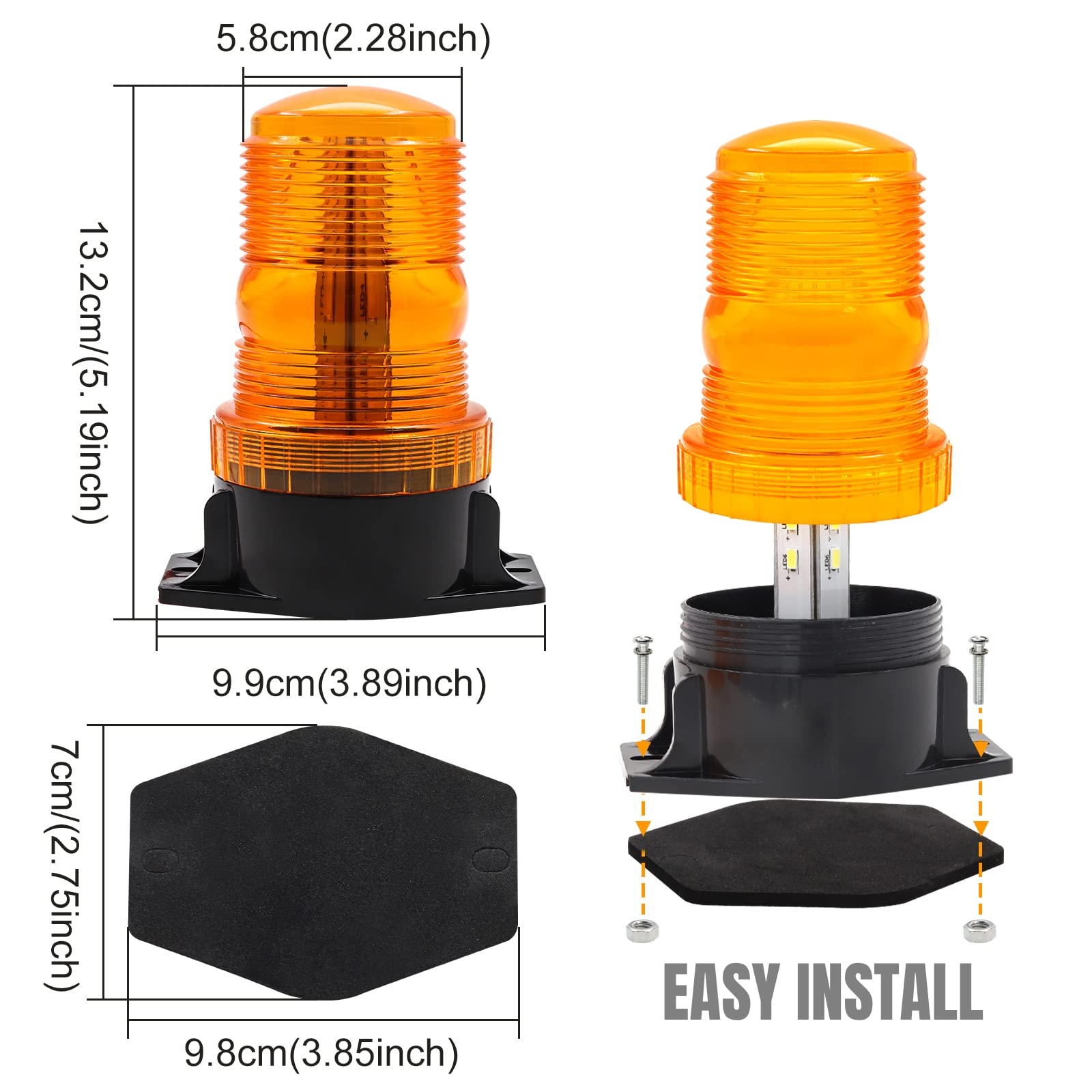 Gyrophare LED Stroboscopique Bleu 15W Pour Véhicules - Camions, Chariots Élévateurs - 10-80V, IP65