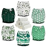 Mama Koala 3.0 Pocket Cloth Diapers for Babies with AWJ Lining, 6 Pack with 6 4-Layer Natural Cloth Diaper Inserts - Reusable and Washable Pocket Diapers (Love Green)