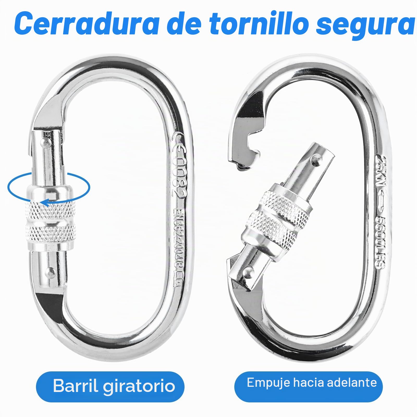 Mosquetón Grande de Aleación, 25KN (2500KG), 11cm Plateado, 3 Unidades - Carabiner para Hanging & Trekking, Mosquetones Grandes con Cierre de Rosca