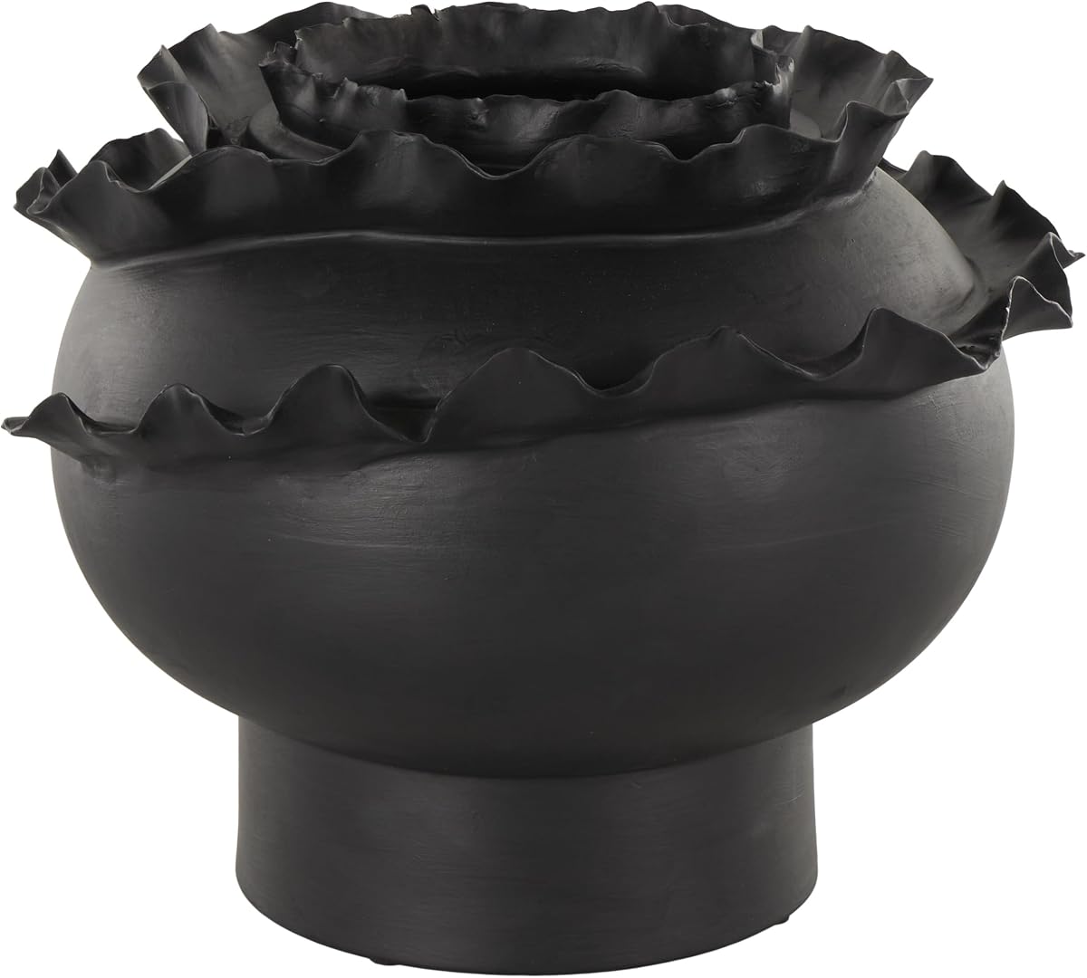 Deco 79 Jarrón decorativo abstracto de cerámica Jarrón de centro de mesa de inspiración floral, jarrón de flores para decoración del hogar 12" x 12" x 9", negro