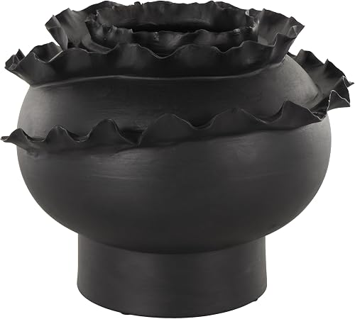 Ceramic Abstract Decorative Vase Floral Inspired Centerpiece Vase, Flower Vase for Home Decoration 12" x 12" x 9", Black