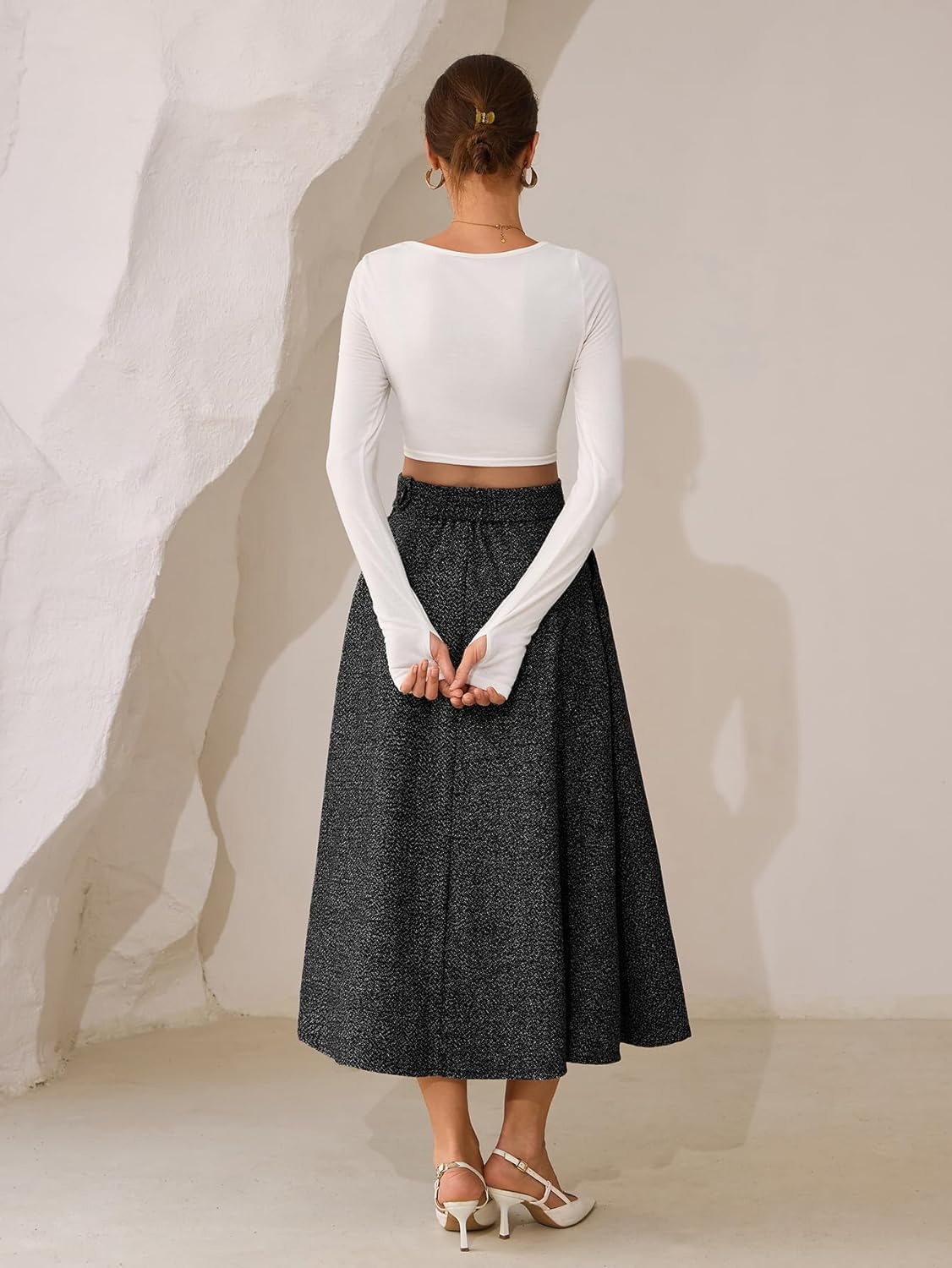 Choies Women Winter Skirt,Aline Long Fall Skirt with Pockets and High Elastic Wasit - Image 4