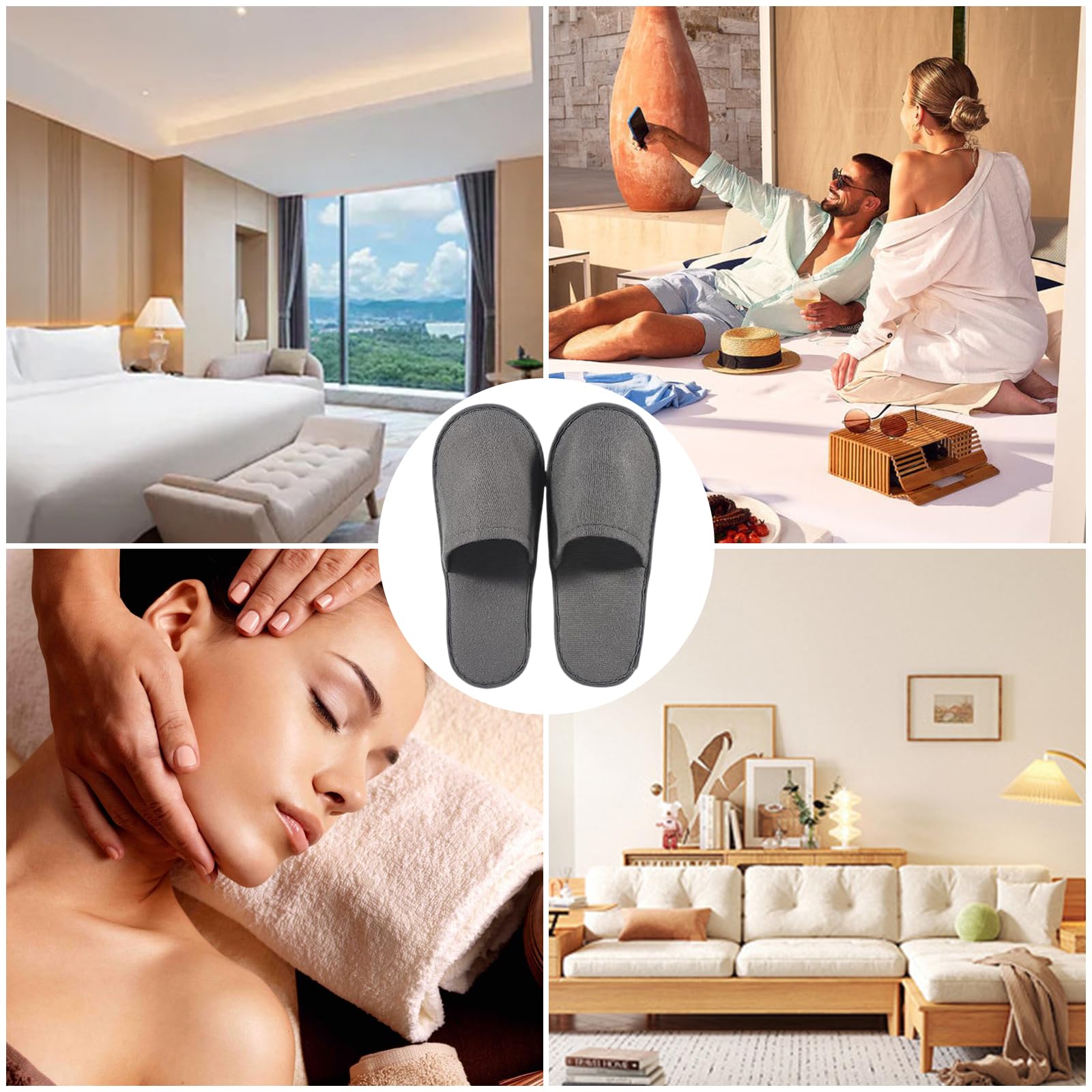 Ciabatte Ospiti,4 Paia Pantofole Ospiti,Ciabatte da Viaggio,Pantofole Chiuse,Pantofole Monouso per Hotel,Antiscivolo,Lavabili,Spugna Premium,Misura Universale,per Unisex,Viaggi,Casa,Spa,Hotel